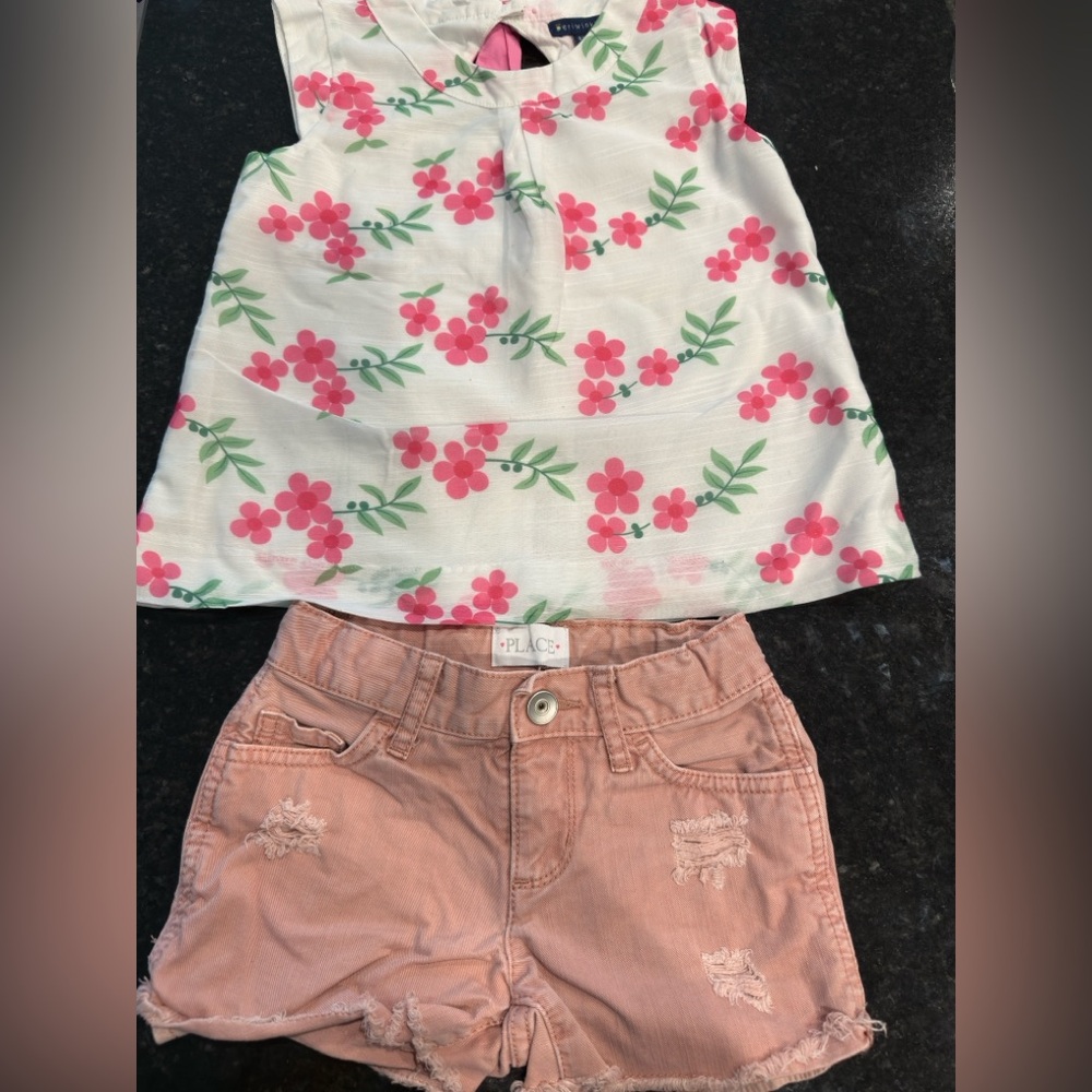 Floral Top and Distressed Shorts Set